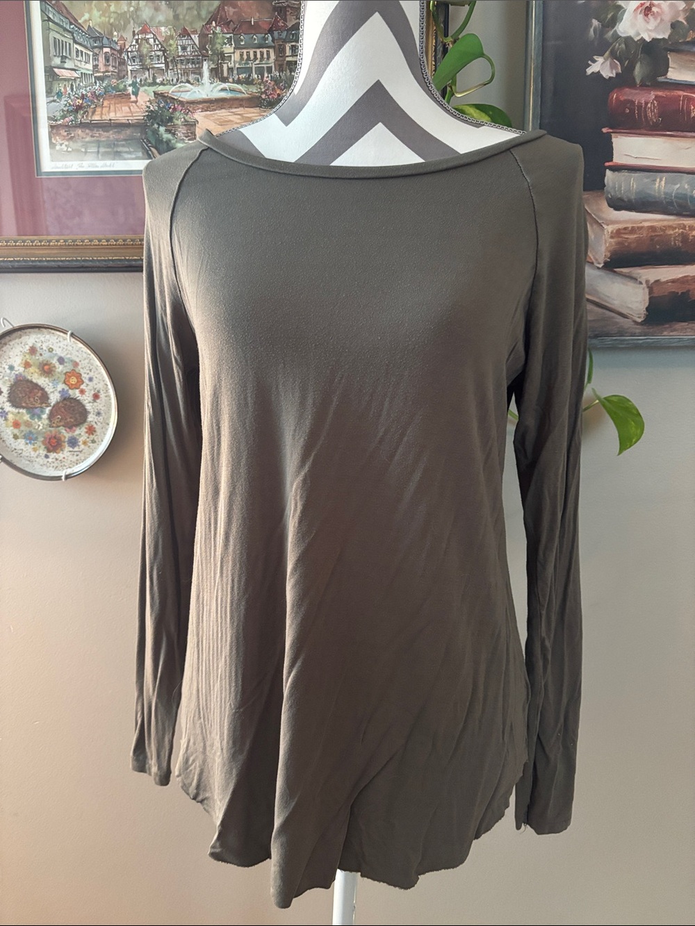 Relaxed Olive Green Long Sleeve Top